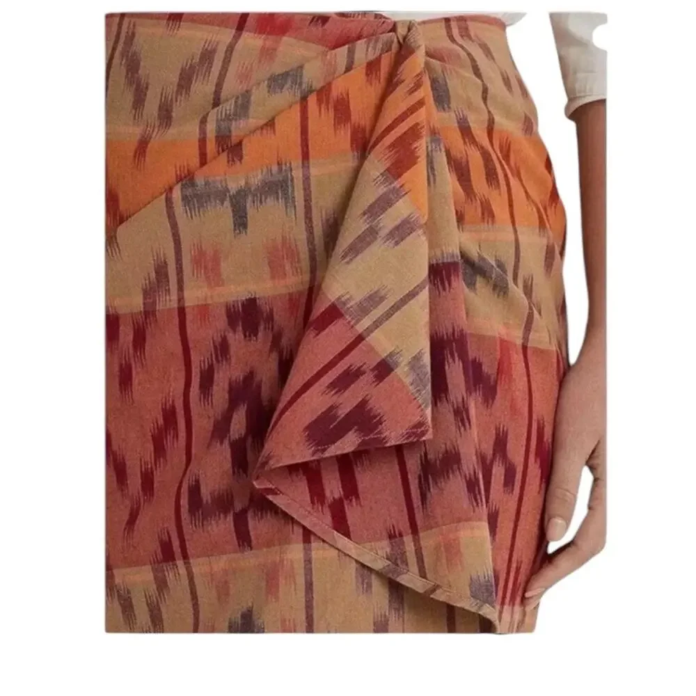 Lauren Ralph Lauren True Wrap Skirt Above Knee Geo Motif Ruffle Ikat Fall NEW 20